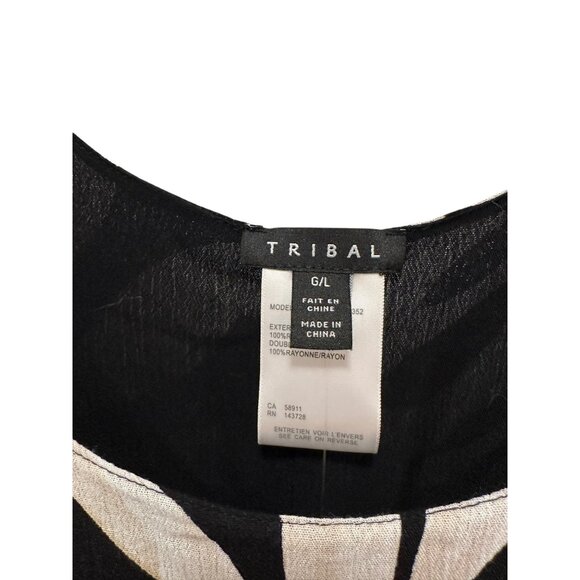 New Reversible Tribal Black & Beige Tropical Print Sleeveless Dress With Ruffle - Picture 3 of 7